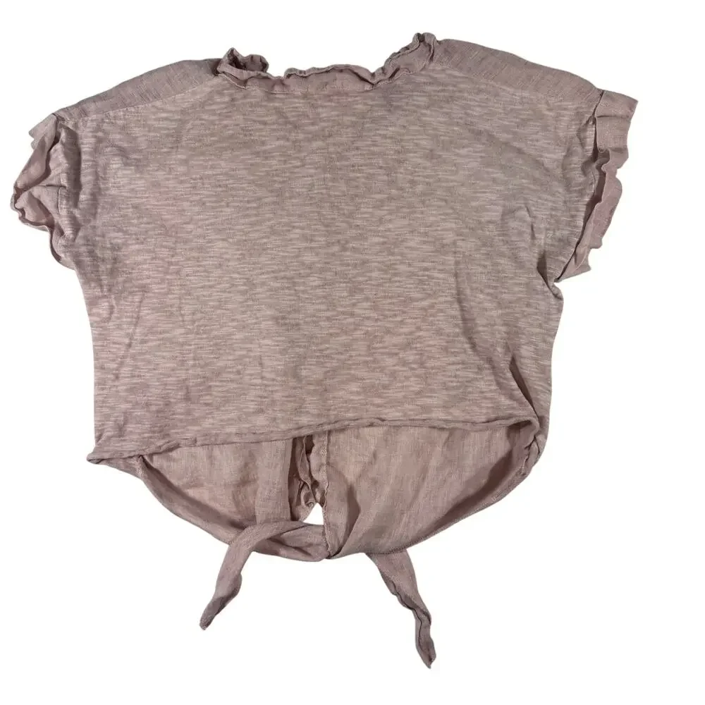 Scandal Italy Women's Medium Linen Tie Front Button Blouse Pink Boho Beach